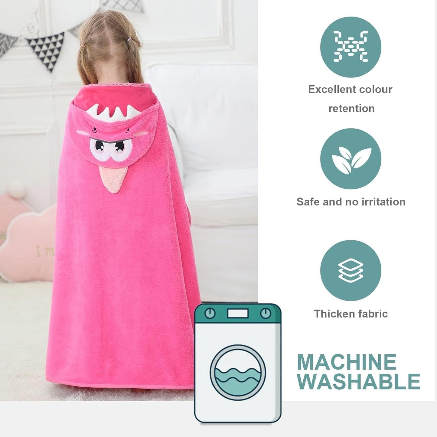 MICHLEY Pink Dinosaur Hooded Baby Towel Kids Swim Robe 31.5"x53"