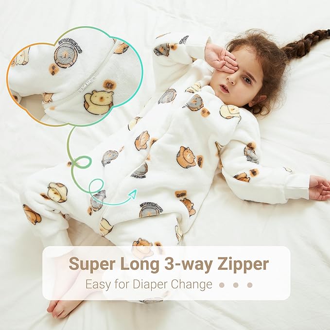 MICHLEY Kids White Bear Sleeping Bag – Flannel Wearable Pajamas