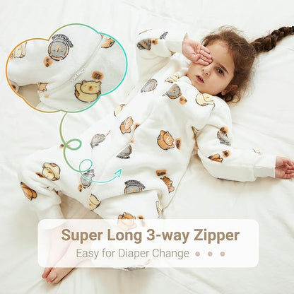 MICHLEY Kids White Bear Sleeping Bag – Flannel Wearable Pajamas