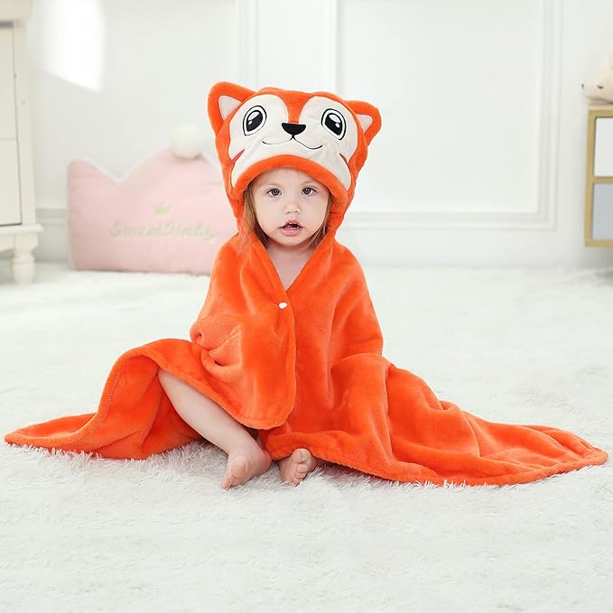 MICHLEY Baby Fox Hooded Swaddling Blanket Soft Winter Warm Throw
