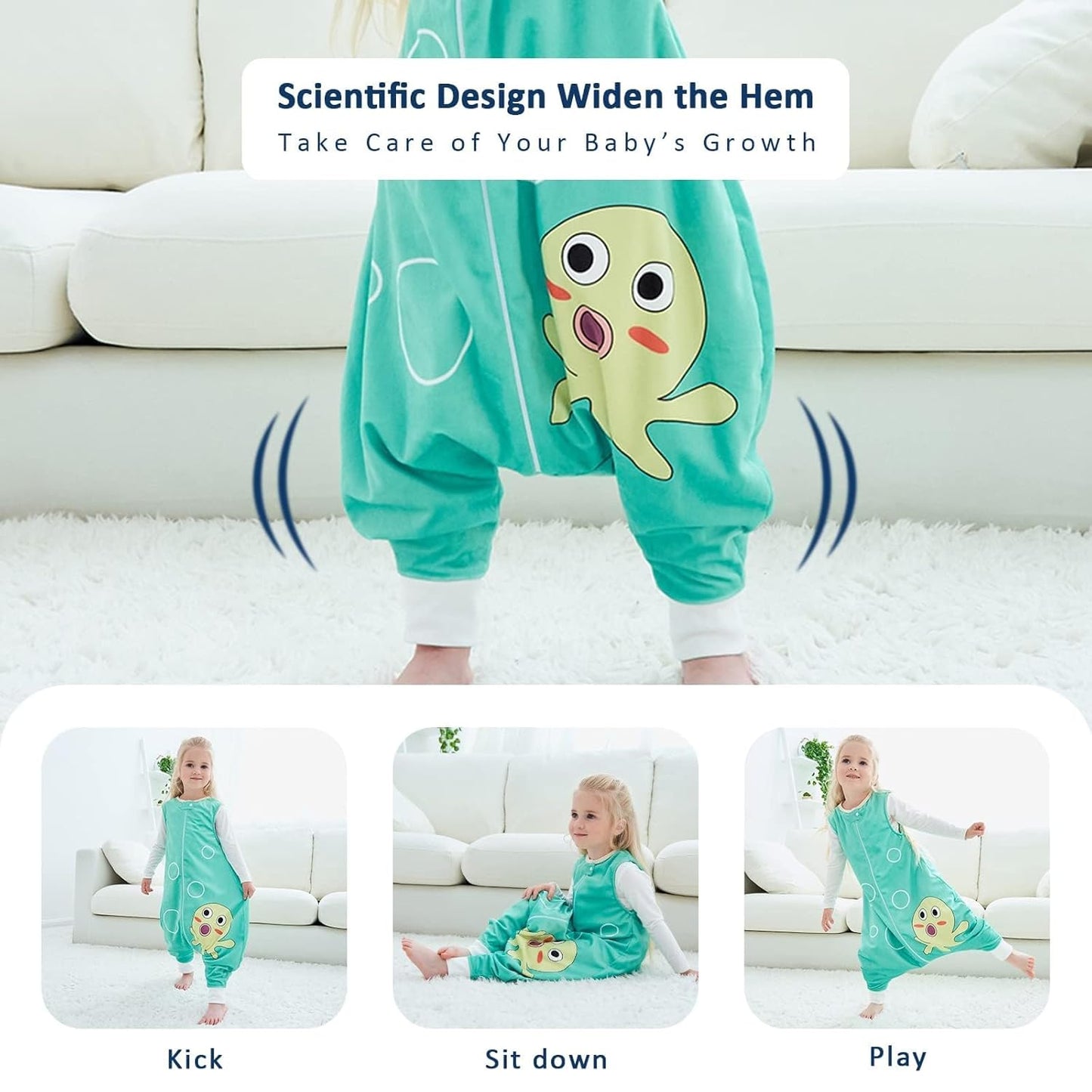 MICHLEY Baby Green Octopus Sleeping Sack with Feet Sleeveless Wearable Blanket