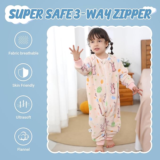 MICHLEY Kids Little Rabbit Sleeping Bag – Flannel Wearable Pajamas for Toddlers