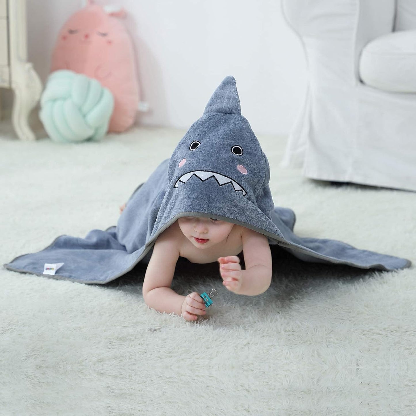 MICHLEY Shark Hooded Towel for Kids Soft Cotton Baby Beach Cover Up Swim Robe