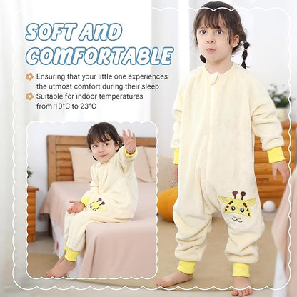 MICHLEY Kids Giraffe Sleeping Bag – Flannel Safari Animal Pajamas with Legs