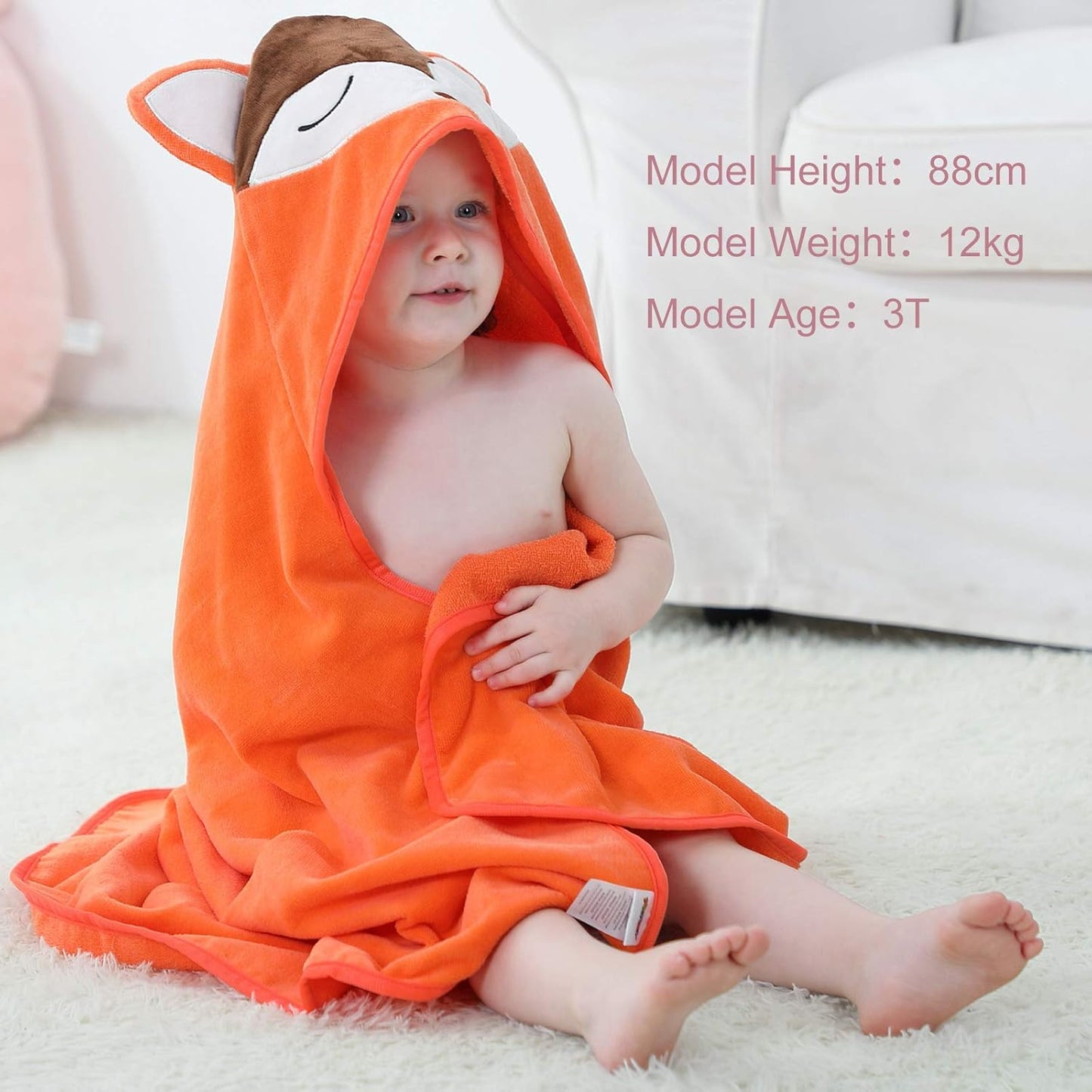 MICHLEY Baby Orange Fox Hooded Bathrobe Soft Cotton Towel Robe