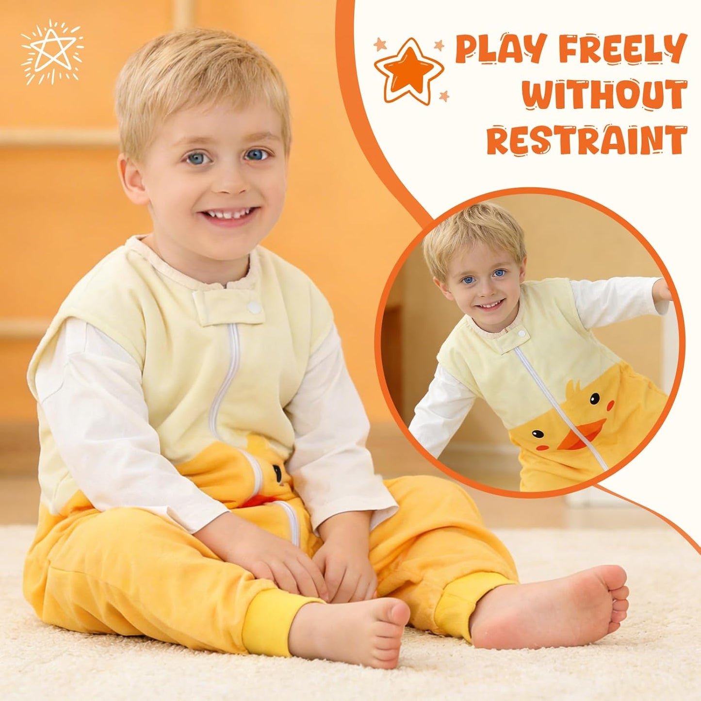 MICHLEY Baby Yellow Duck Sleeping Sack with Feet Wearable Blanket