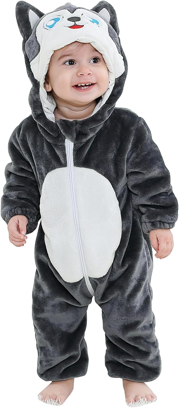 MICHLEY Husky Baby Costume Winter Flannel Hooded Romper