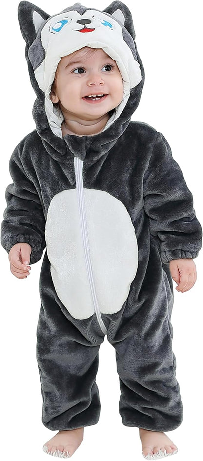 MICHLEY Husky Baby Costume Winter Flannel Hooded Romper