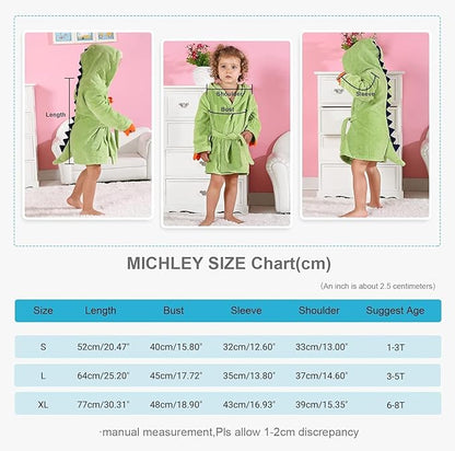 MICHLEY Baby Dinosaur Hooded Bathrobe Soft Cotton Towel Robe