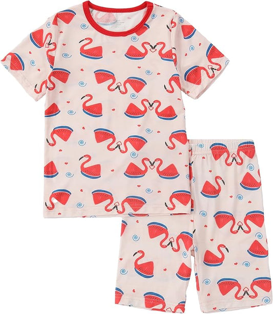 MICHLEY Kids Bamboo Viscose Pajamas Set Soft Stretchy Sleepwear (Flamingo)