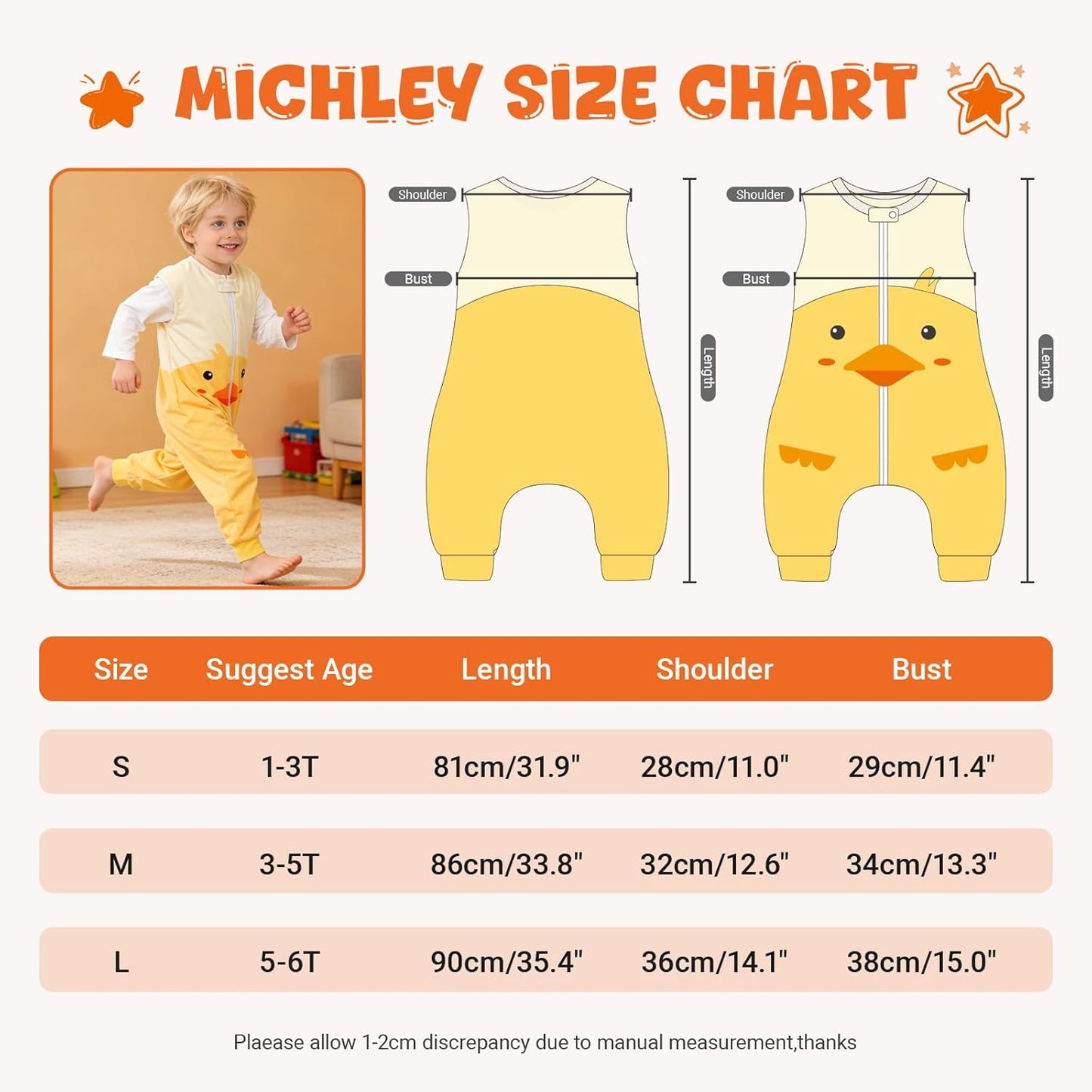 MICHLEY Baby Yellow Duck Sleeping Sack with Feet Wearable Blanket