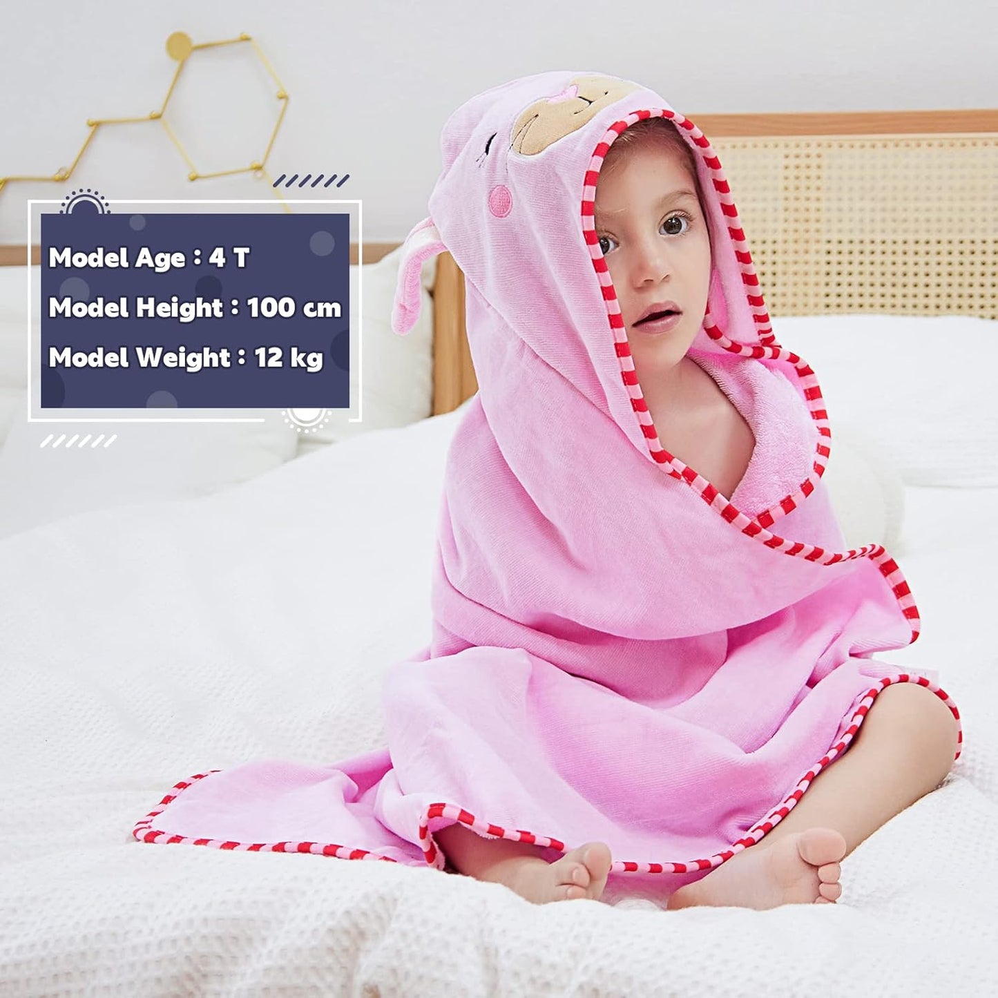 MICHLEY Baby Pink Bunny Hooded Bathrobe Soft Cotton Towel Robe