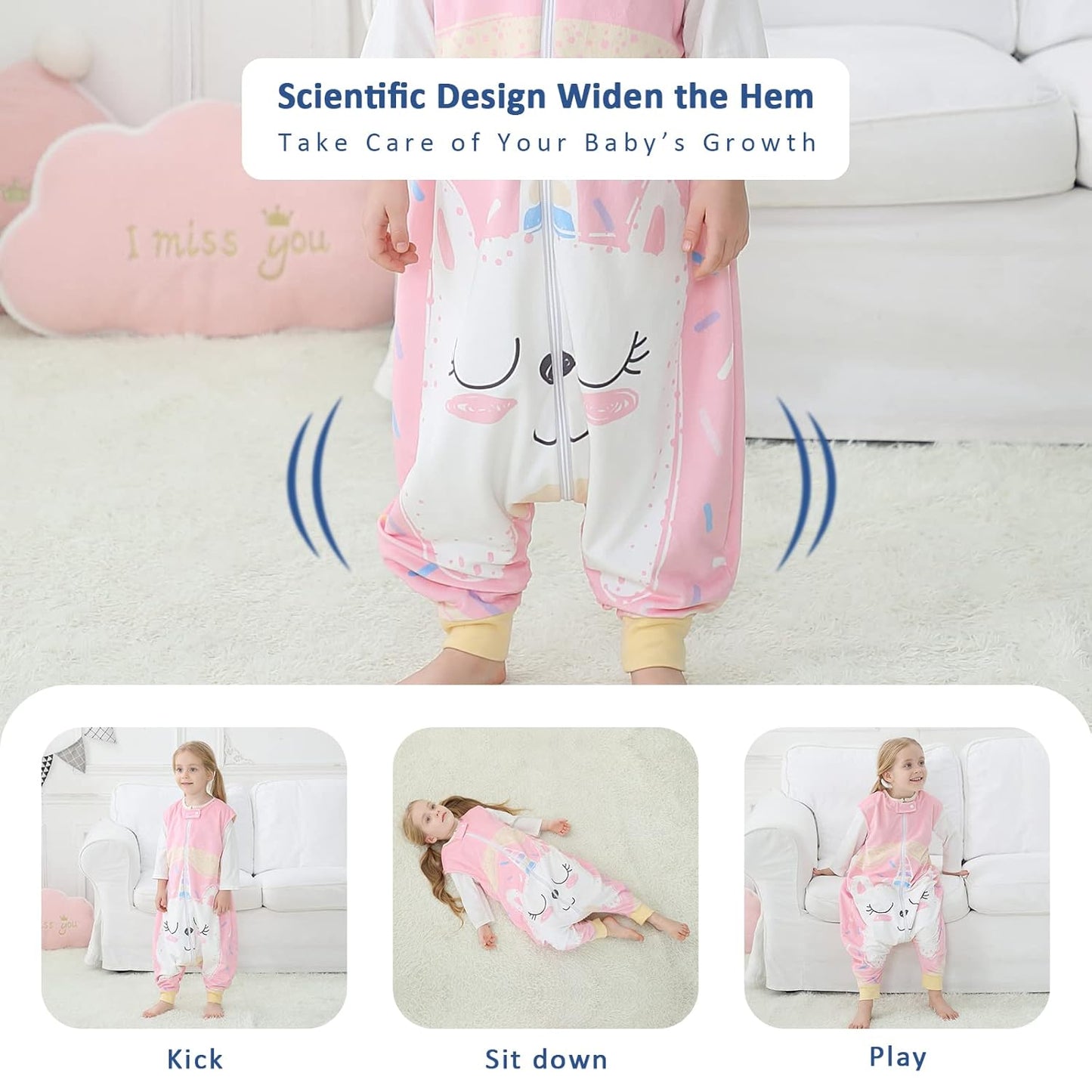 MICHLEY Baby Pink Unicorn Sleeping Sack with Feet Wearable Blanket