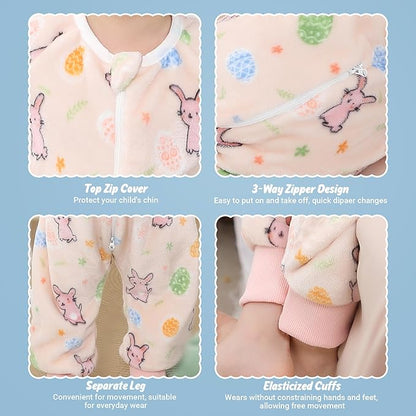 MICHLEY Kids Little Rabbit Sleeping Bag – Flannel Wearable Pajamas for Toddlers