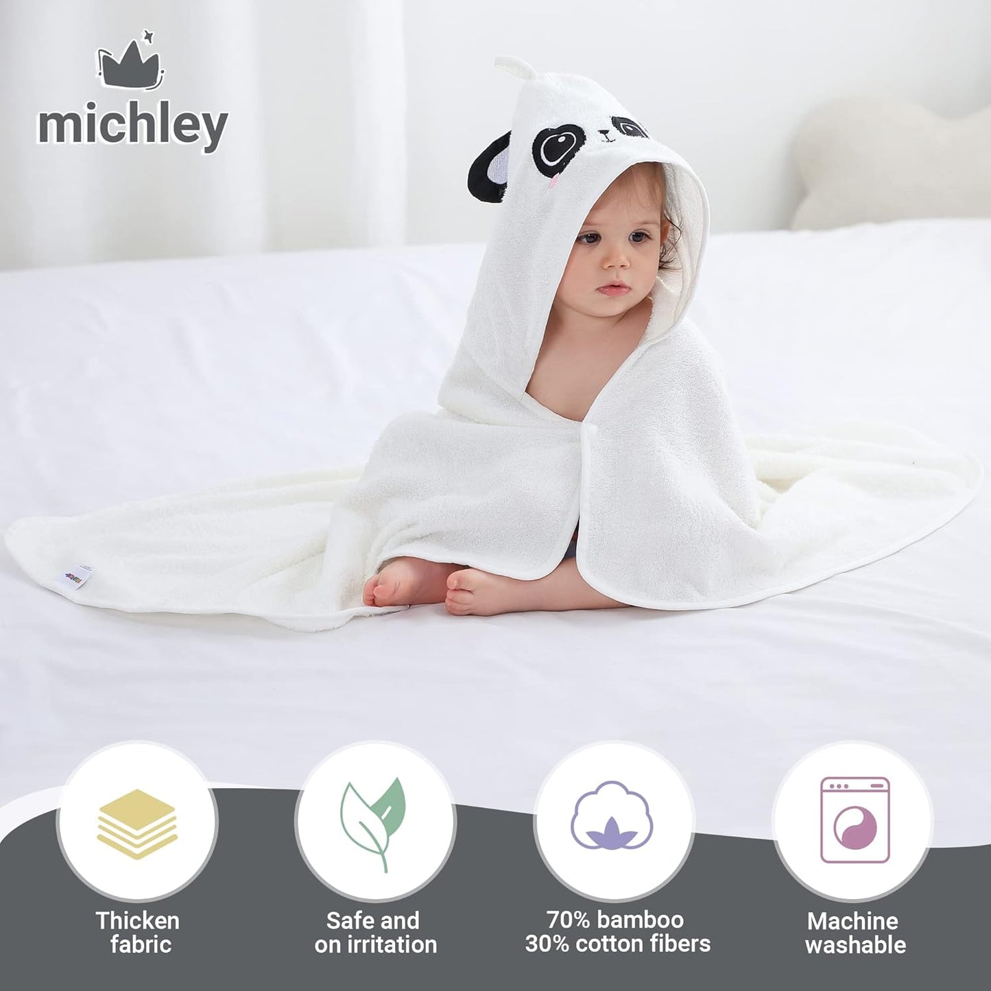MICHLEY Panda Bamboo Viscose Baby Hooded Towel Ultra-Soft