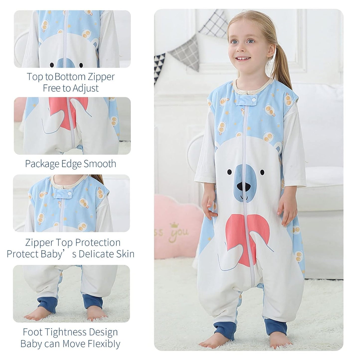 MICHLEY Baby Polar Bear Sleeping Sack with Feet Wearable Blanket