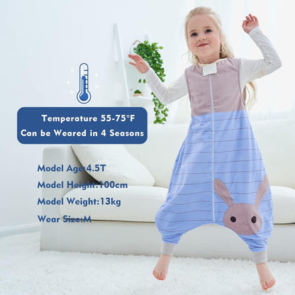 MICHLEY Baby Blue Striped Rabbit Sleeping Sack with Feet Sleeveless Wearable Blanket