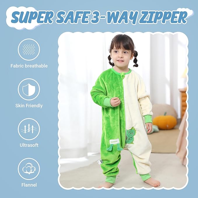 MICHLEY Kids Dinosaur Sleeping Bag – Flannel Wearable Pajamas for Toddlers