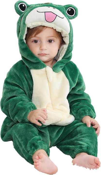 MICHLEY Green Frog Baby Costume Winter Flannel Hooded Romper