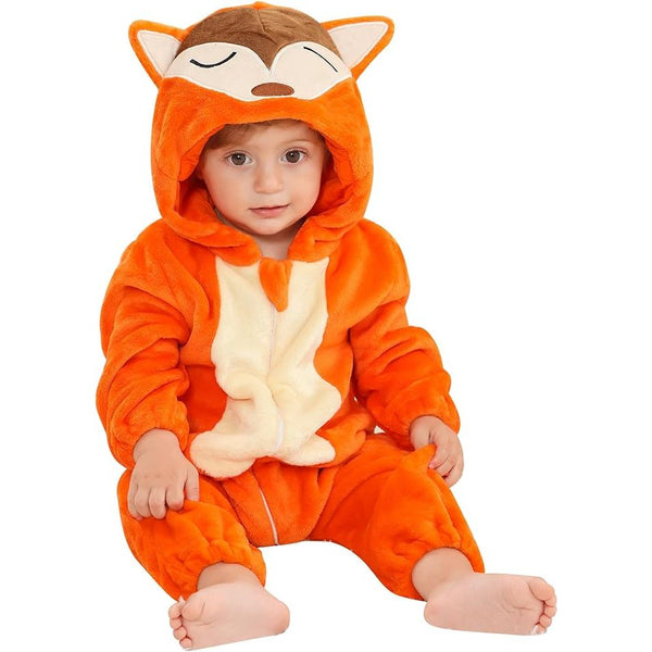 MICHLEY Baby Fox Costume Romper Soft Flannel Hooded Animal Jumpsuit