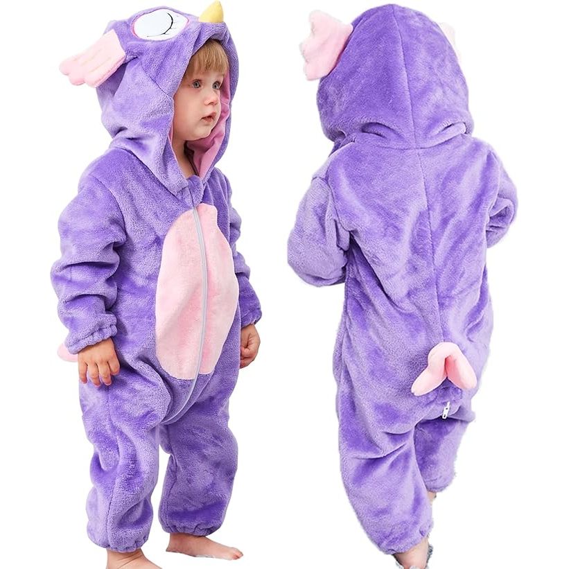 MICHLEY Purple Owl Baby Romper | Whimsical Flannel Animal Onesie