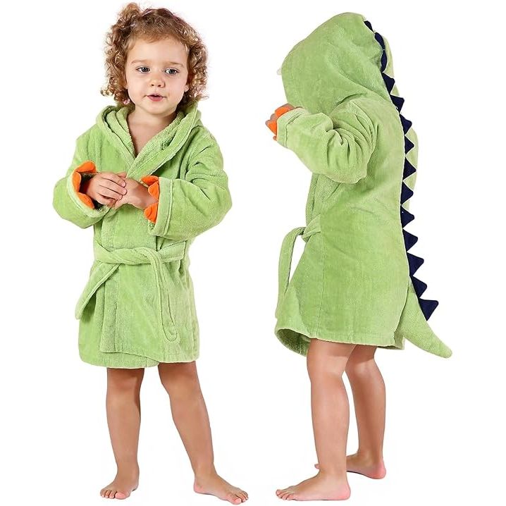 MICHLEY Baby Dinosaur Hooded Bathrobe Soft Cotton Towel Robe