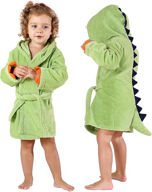 MICHLEY Baby Dinosaur Hooded Bathrobe Soft Cotton Towel Robe