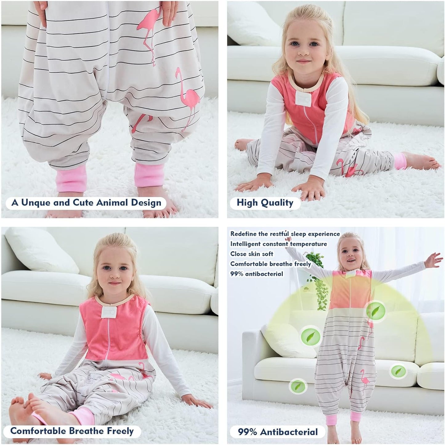 MICHLEY Baby Flamingo Sleeping Sack with Feet Sleeveless Wearable Blanket