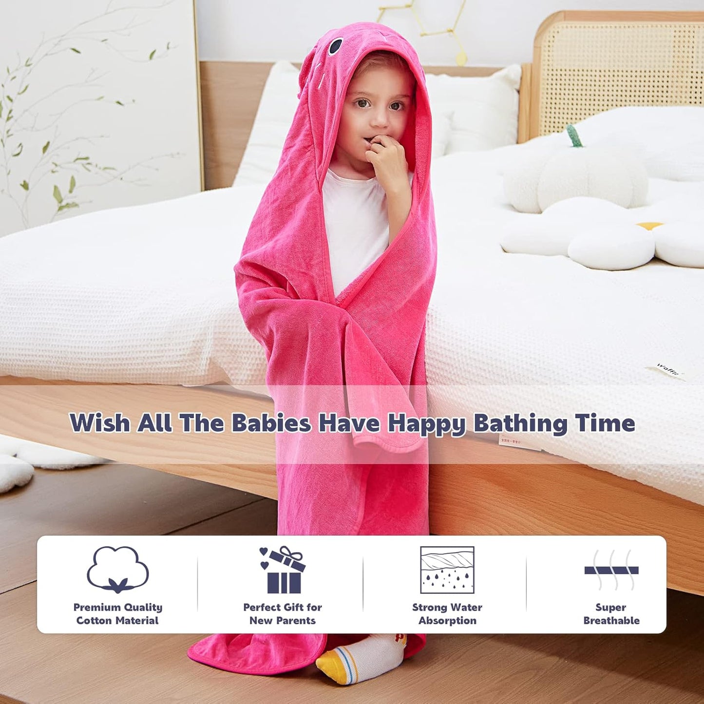MICHLEY Baby Rose Pink Bunny Hooded Bathrobe Soft Cotton Towel Robe