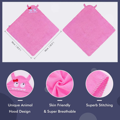MICHLEY Baby Pink Monster Hooded Bathrobe Soft Cotton Towel Robe