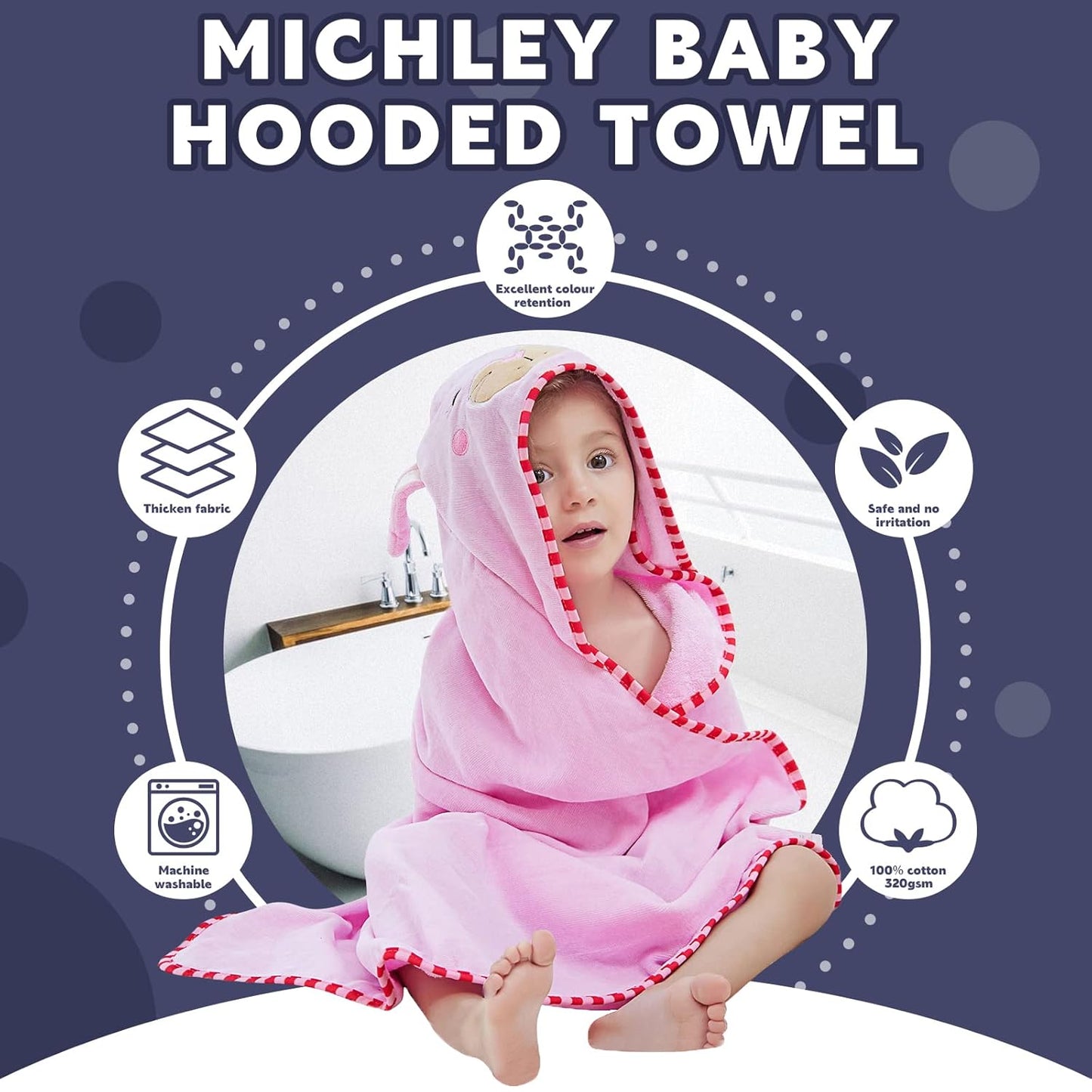 MICHLEY Baby Pink Bunny Hooded Bathrobe Soft Cotton Towel Robe