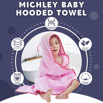 MICHLEY Baby Pink Bunny Hooded Bathrobe Soft Cotton Towel Robe