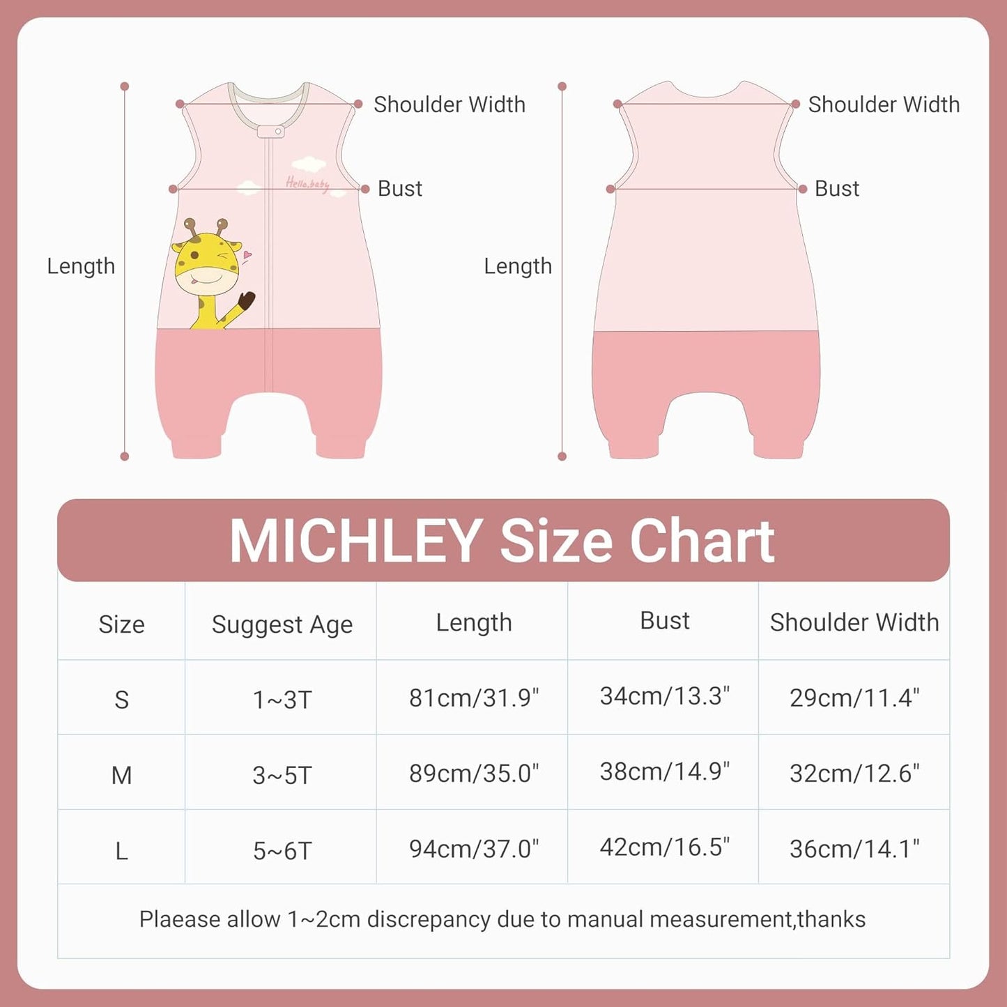 MICHLEY Pink Giraffe Toddler Sleeveless Sleeping Bag Winter Polyester Wearable Blanket
