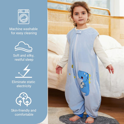 MICHLEY Blue Dinosaur Toddler Sleeveless Sleeping Bag Winter Polyester Wearable Blanket