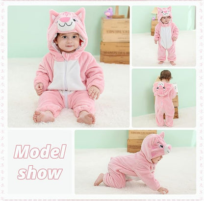 MICHLEY Pink Cat Baby Costume Winter Flannel Hooded Romper