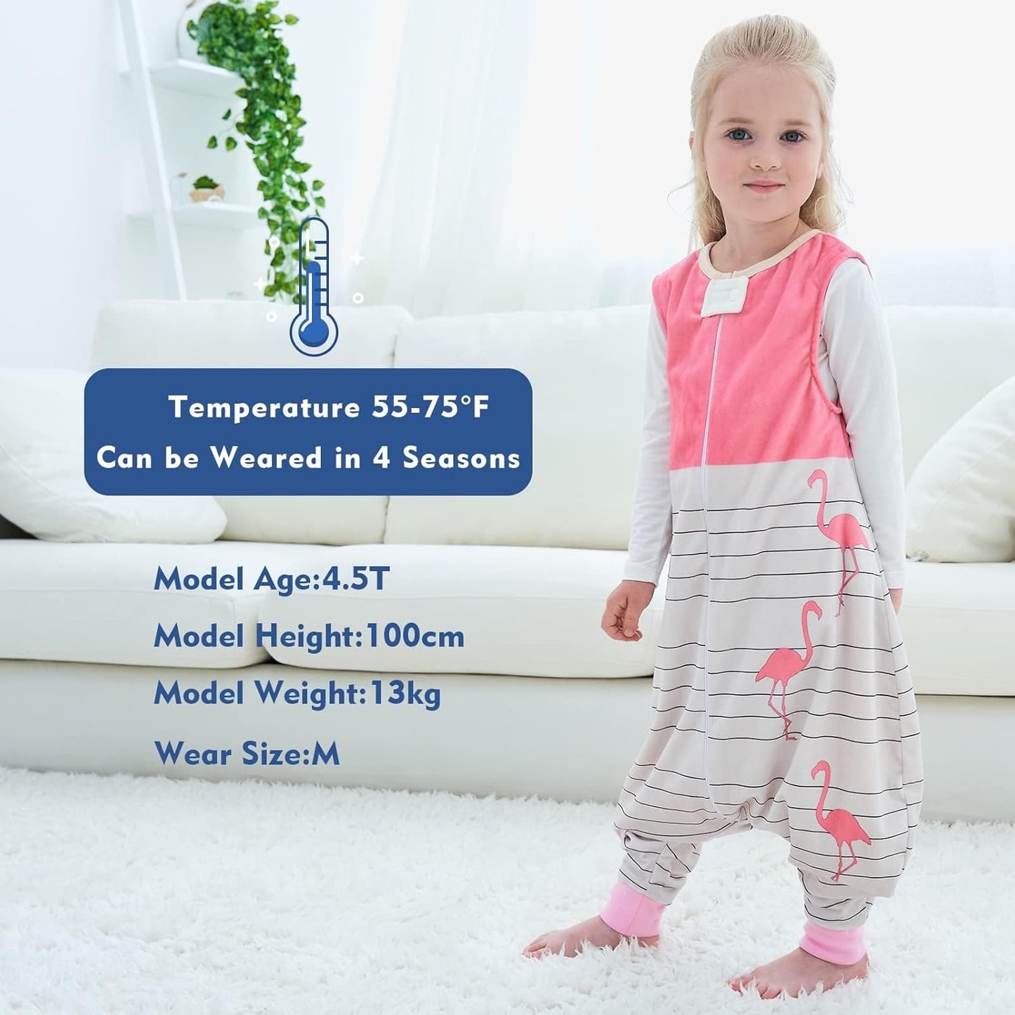 MICHLEY Baby Flamingo Sleeping Sack with Feet Sleeveless Wearable Blanket