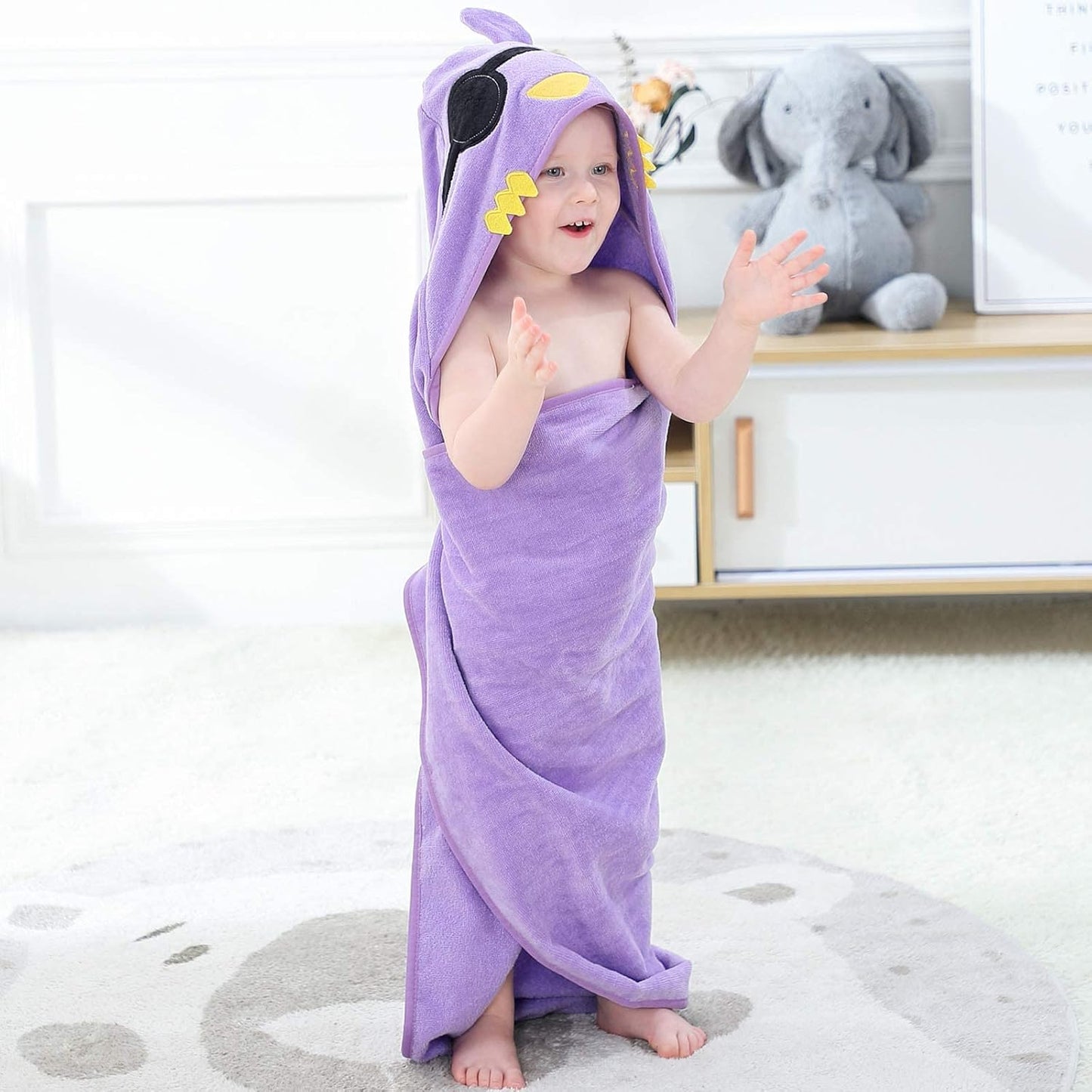 MICHLEY Baby Purple Pirate Bird Hooded Bathrobe Premium Cotton Towel Robe