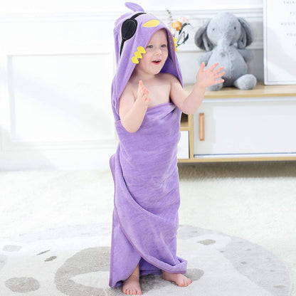 MICHLEY Baby Purple Pirate Bird Hooded Bathrobe Premium Cotton Towel Robe