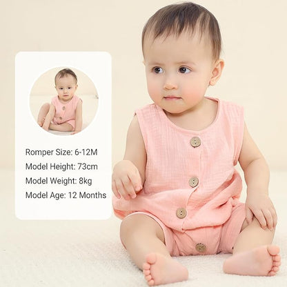 MICHLEY Baby Sleeveless Summer Cotton Romper Unisex Toddler Jumpsuit (Pink)