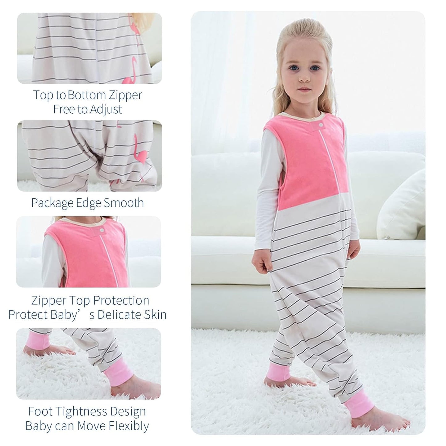 MICHLEY Baby Flamingo Sleeping Sack with Feet Sleeveless Wearable Blanket