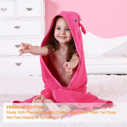 MICHLEY Baby Rose Pink Bunny Hooded Bathrobe Soft Cotton Towel Robe