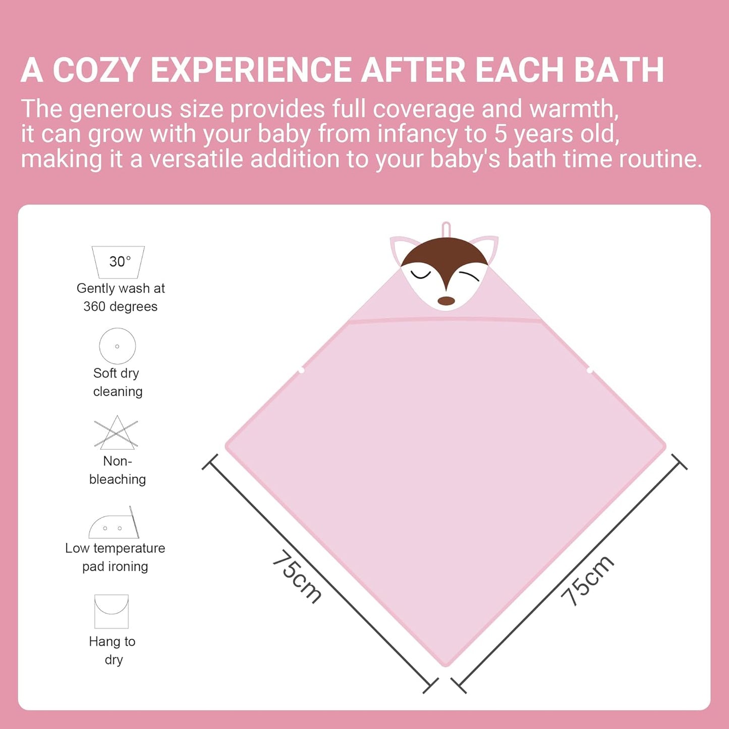 MICHLEY Pink Fox Bamboo Viscose Baby Hooded Towel Ultra-Soft