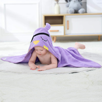 MICHLEY Baby Purple Pirate Bird Hooded Bathrobe Premium Cotton Towel Robe