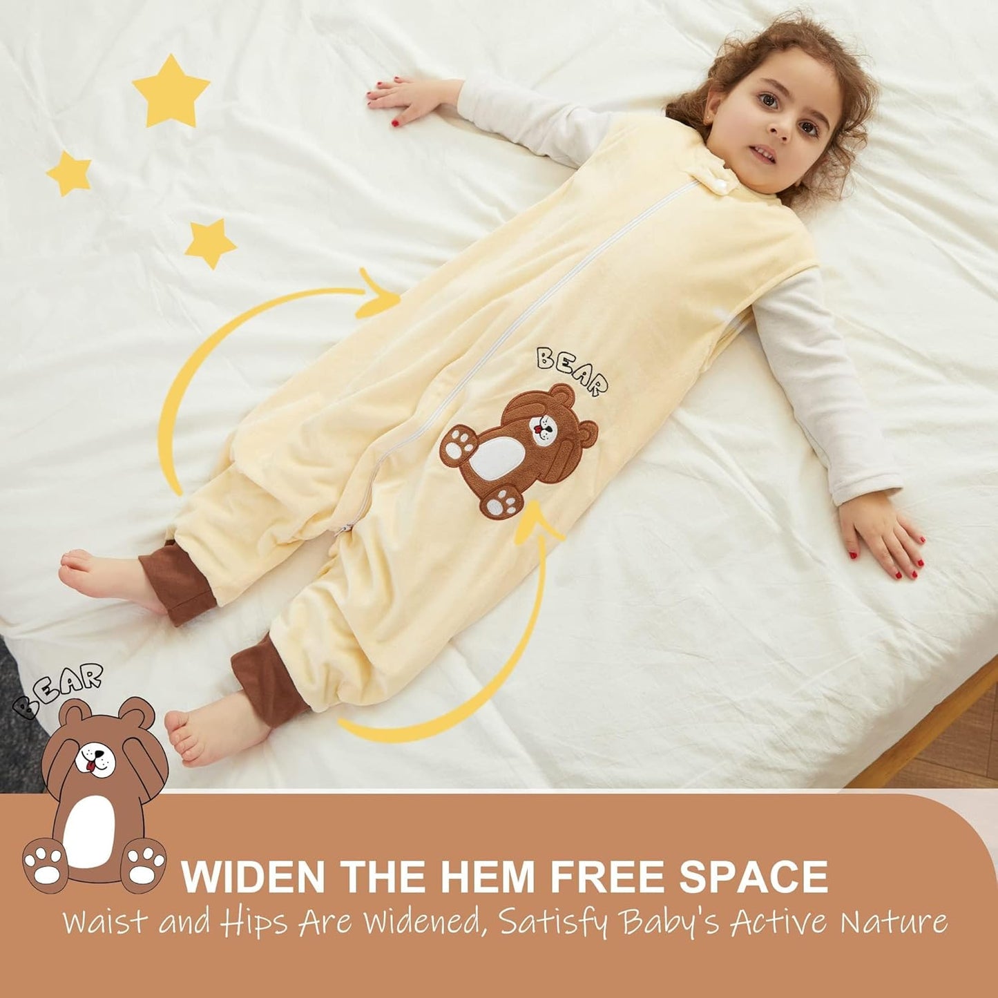 MICHLEY Bear Toddler Sleeveless Sleeping Bag Winter Warm Polyester Wearable Blanket