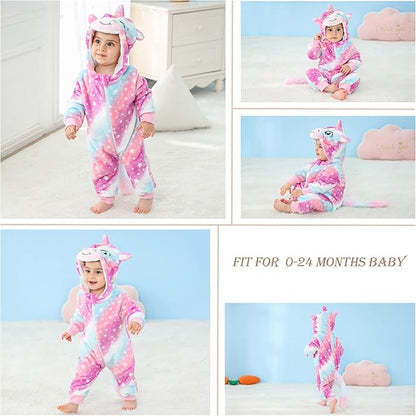 MICHLEY Starry Unicorn Baby Costume Winter Flannel Hooded Romper