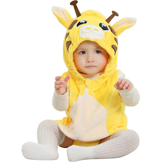 MICHLEY Baby Sleeveless Giraffe Animal Hooded Romper Unisex Halloween Costume 0-24M