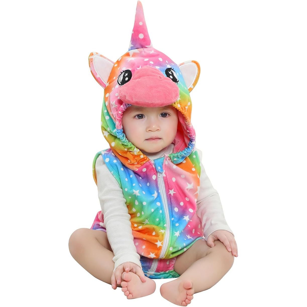 MICHLEY Baby Sleeveless Rainbow Unicorn Animal Hooded Romper Costume 0-24M
