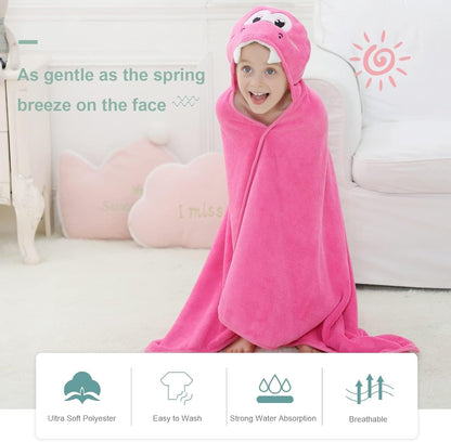MICHLEY Pink Dinosaur Hooded Baby Towel Kids Swim Robe 31.5"x53"