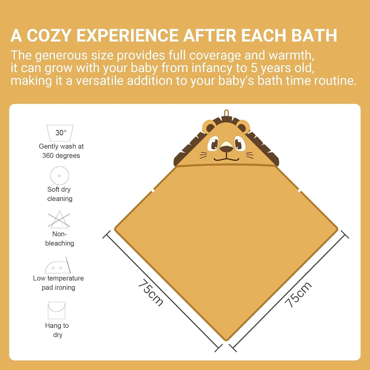 MICHLEY Lion Bamboo Viscose Baby Hooded Towel Ultra-Soft