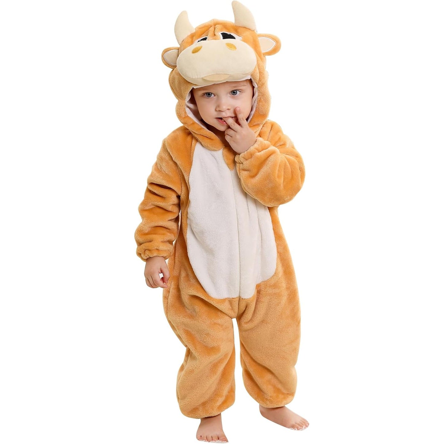 MICHLEY Yellow Bull Baby Costume Winter Flannel Hooded Romper